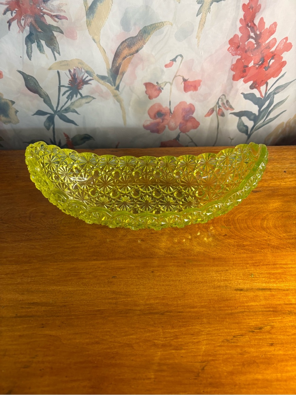 Vintage Pressed Glass Banana Boat Dish - Chartreuse